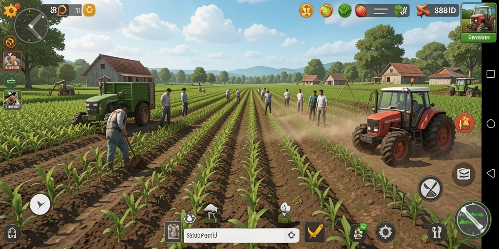 Tampilan gameplay menarik dalam 88ID dengan aktivitas bertani.