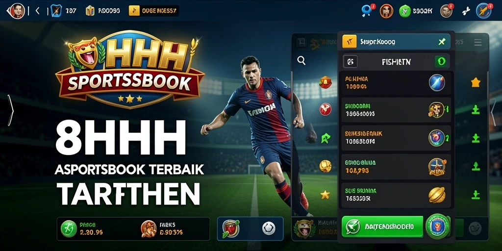 Tampilan menarik dari tampilan aplikasi 8HHH dengan fitur Sportsbook.