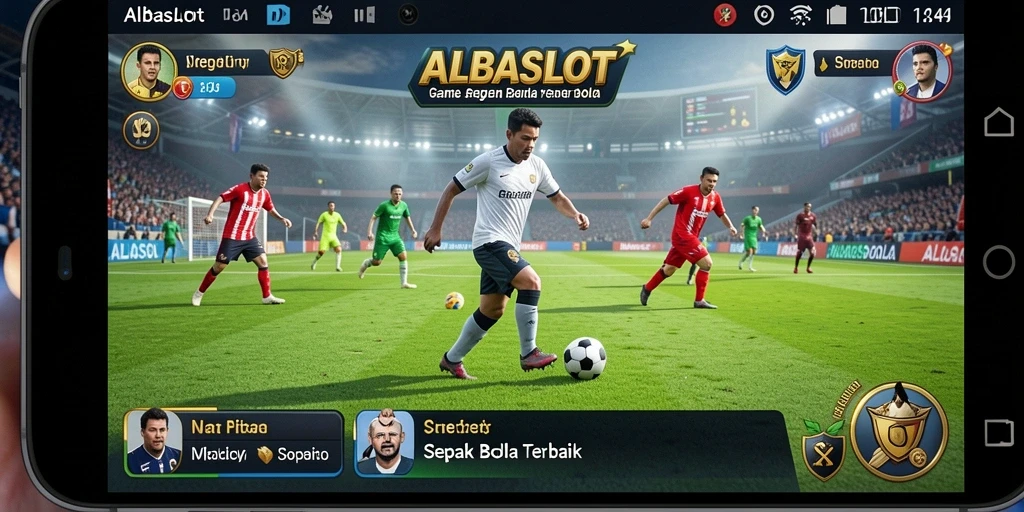 Screenshot utama ALBASLOT menampilkan gameplay sepak bola yang seru dan realistis.