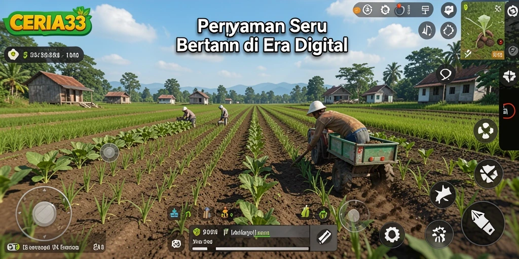 Gambaran seru gameplay CERIA33 dengan aktivitas bertani.