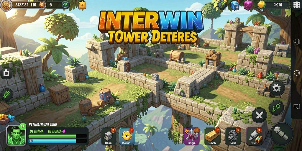Tampilan gameplay seru dalam <strong>INTERWIN</strong>, menyajikan strategi Tower Defense yang menantang.