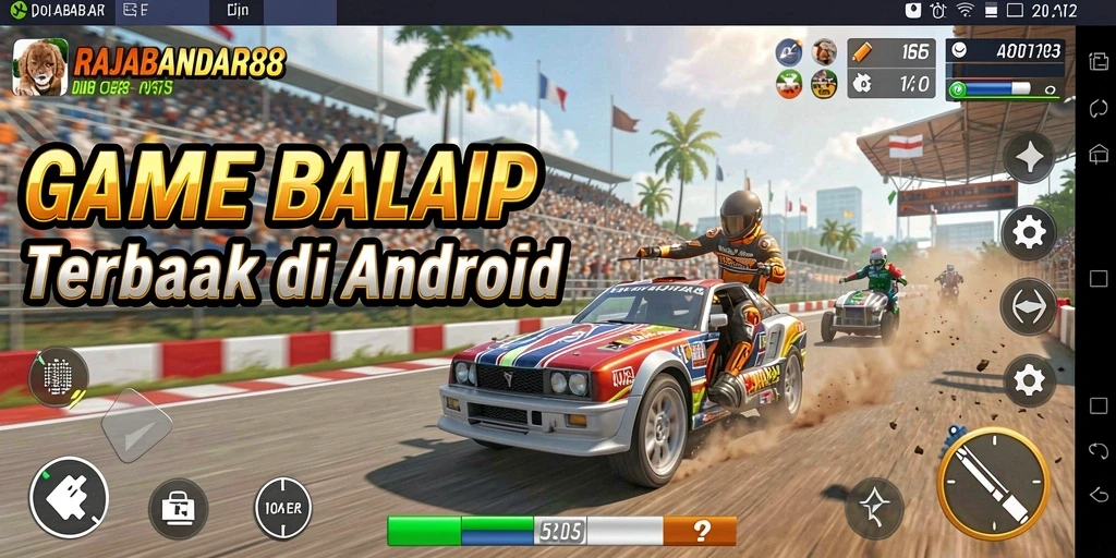 Tampilan gameplay RAJABANDAR88 yang penuh aksi dan kecepatan balapan.
