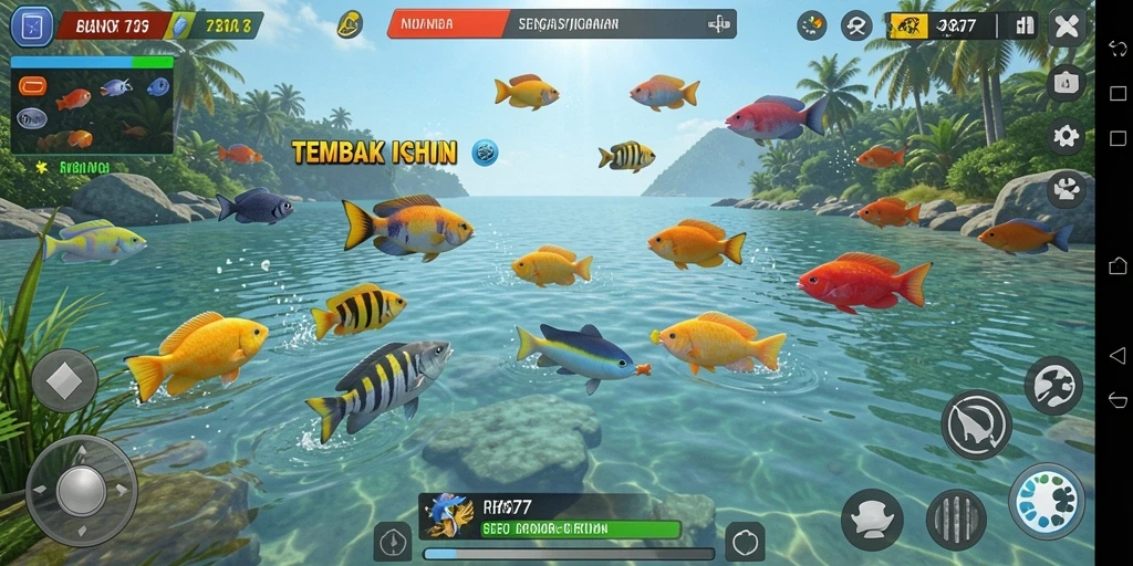 Tangkapan layar RK77 yang menunjukkan aksi seru menembak ikan.