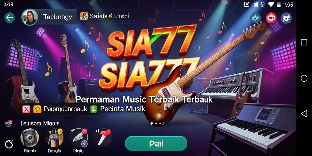 Tangkapan layar utama SIA777 dengan tampilan permainan musik yang menarik.