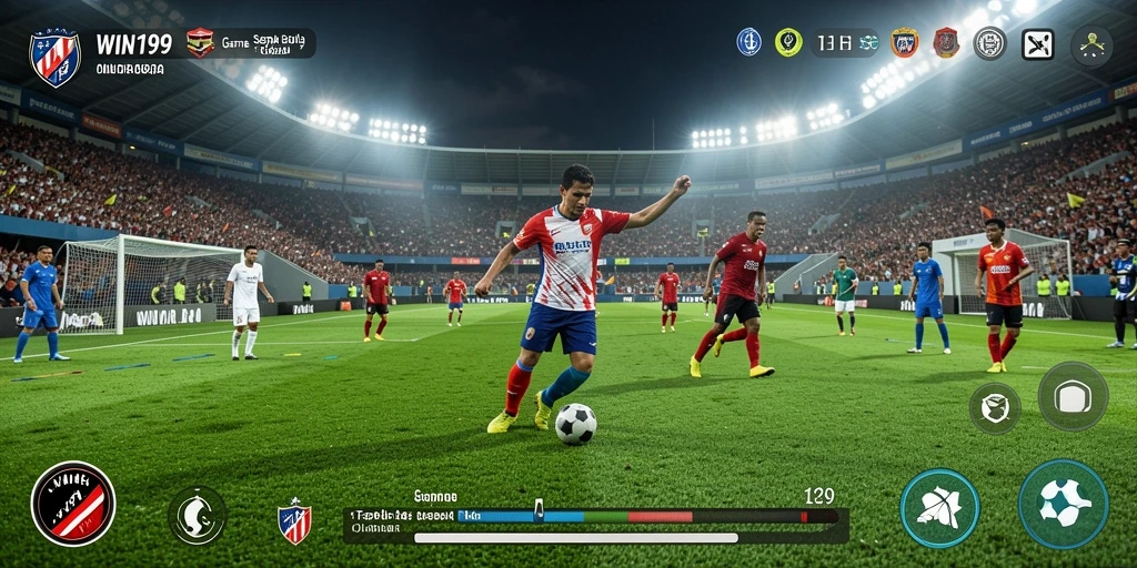 Tampilan bermain game sepak bola yang seru dan mendebarkan.
